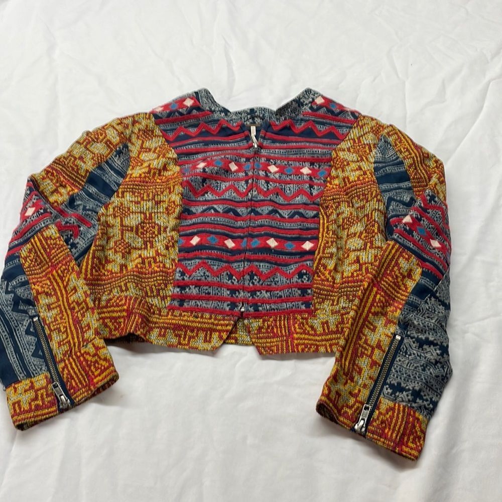 Free People Multicolor Cropped Patterned Jacket Size 10